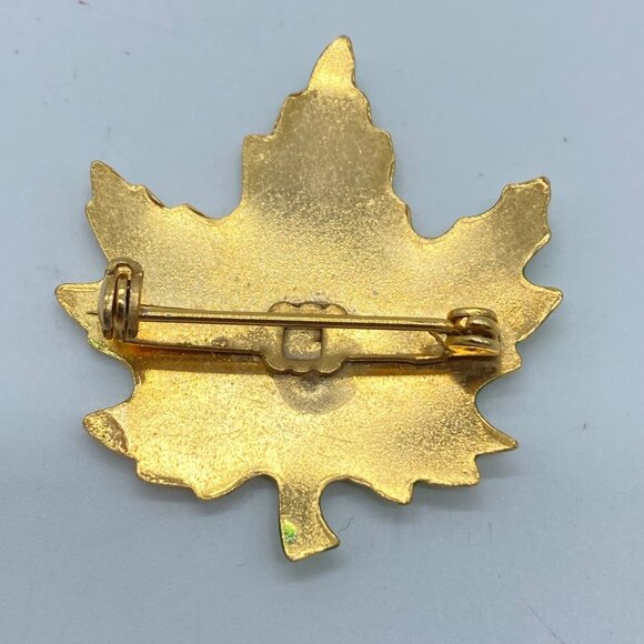 Vintage Gold Tone Enamel Maple Leaf Brooch Pins Set Of 3 Gold Green & Brown - Picture 8 of 10